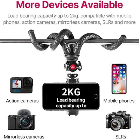 Phone Tripod with Holder, Mini Camera Flexible Tripod Stand with Cold Shoe Mount - Picture 6 of 6